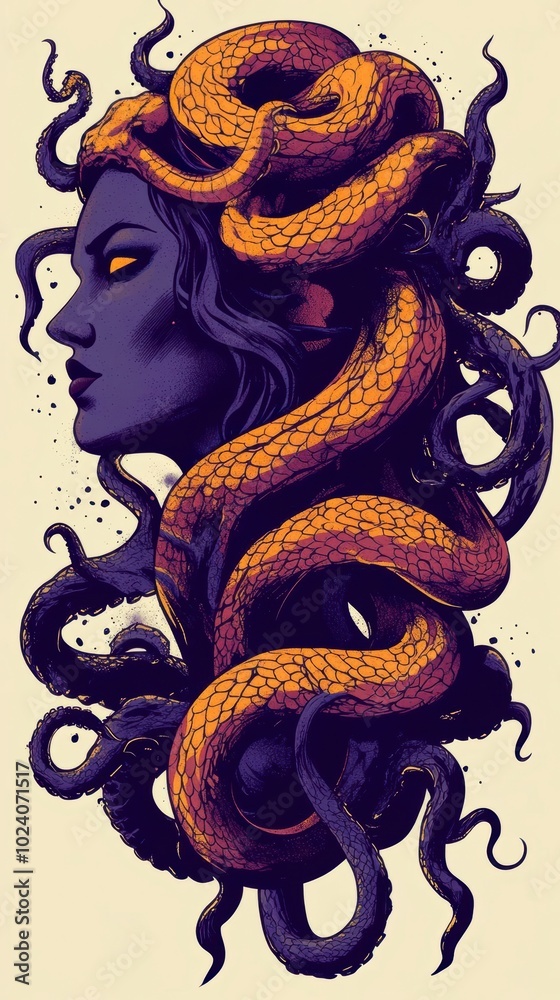 A woman with snakes for hair a mythical creature A woman with snakes for hair a mythical creature