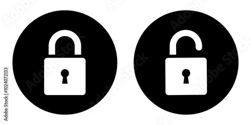 Lock and unlock icon privacy symbol set in black and white color in simple style. Set of close and open locks. Lock icon collection. Locked and unlocked black icon, lock, icon, unlock, locker, secret