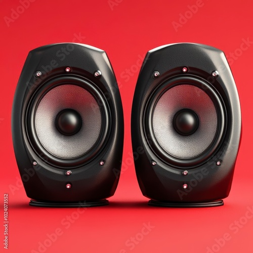 A pair of black speakers with circular drivers