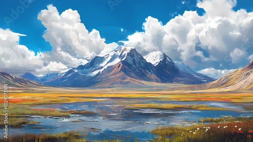 Tibet plateau's stunning scenery, nature at its finest. Tibetan Plateau. Illustration photo