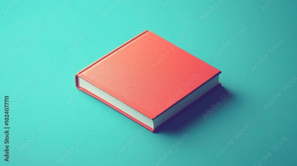 A closed red hardback book on a blue surface A closed red hardback book on a blue surface