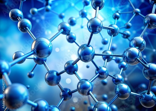 Blue Molecular Structure Illustration with Atoms Connected by Bonds for Science and Chemistry Concepts