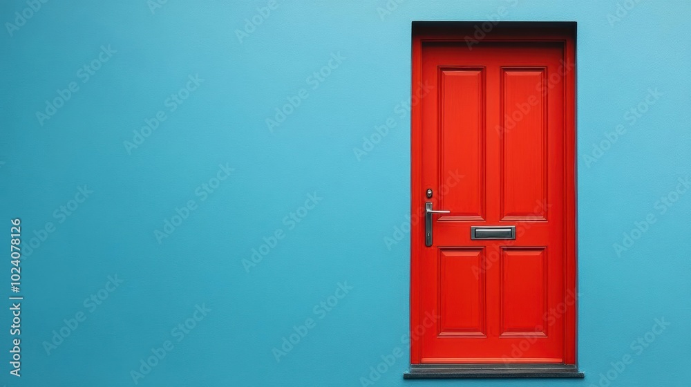 A red wooden door with a silver handle and a mailbox A red wooden door with a silver handle and a mailbox