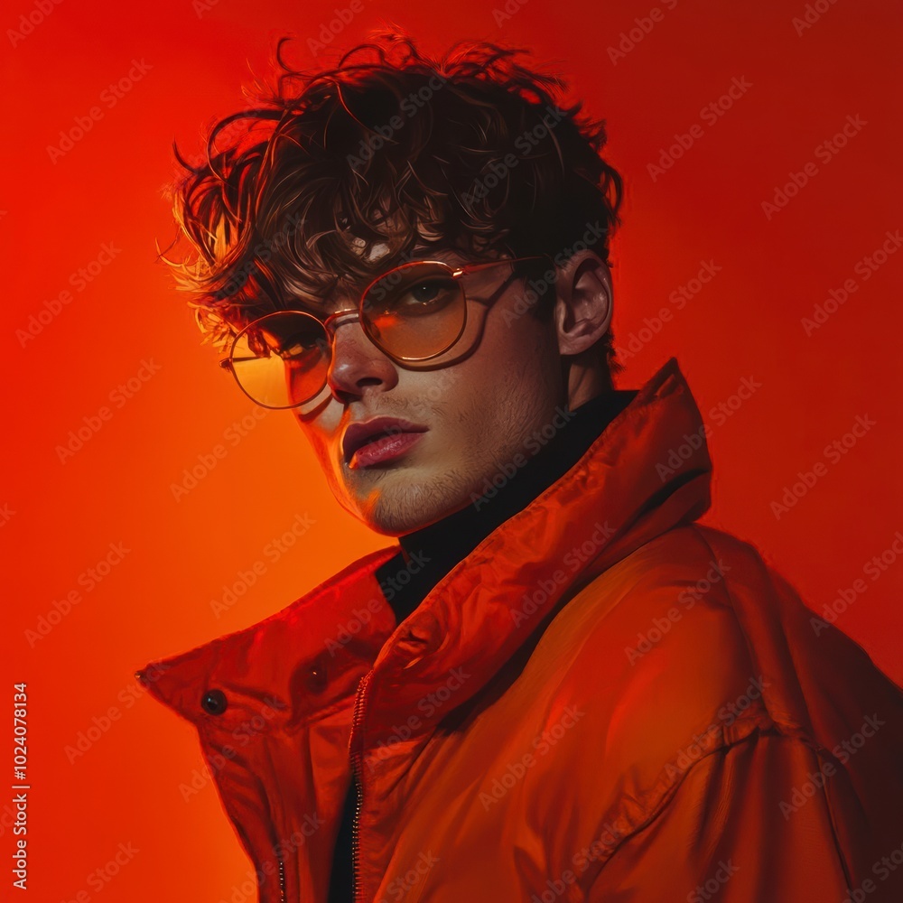 Fototapeta premium Young man with stylish haircut and sunglasses looking directly at the camera