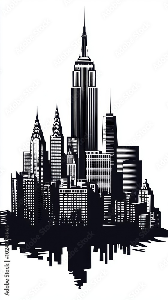 Fototapeta premium A minimalist illustration of a city skyline with a towering skyscraper