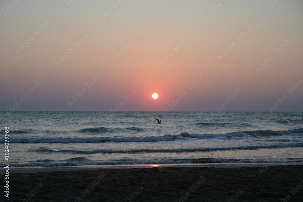 Fototapeta premium solo albeggia in una spiaggia sabbiosa 