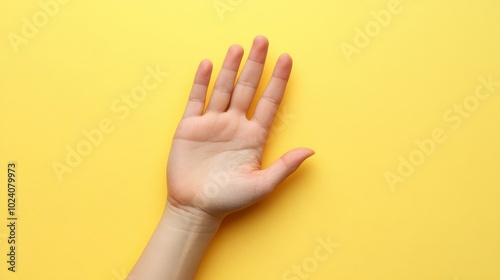 A single open hand reaching out against a bright background