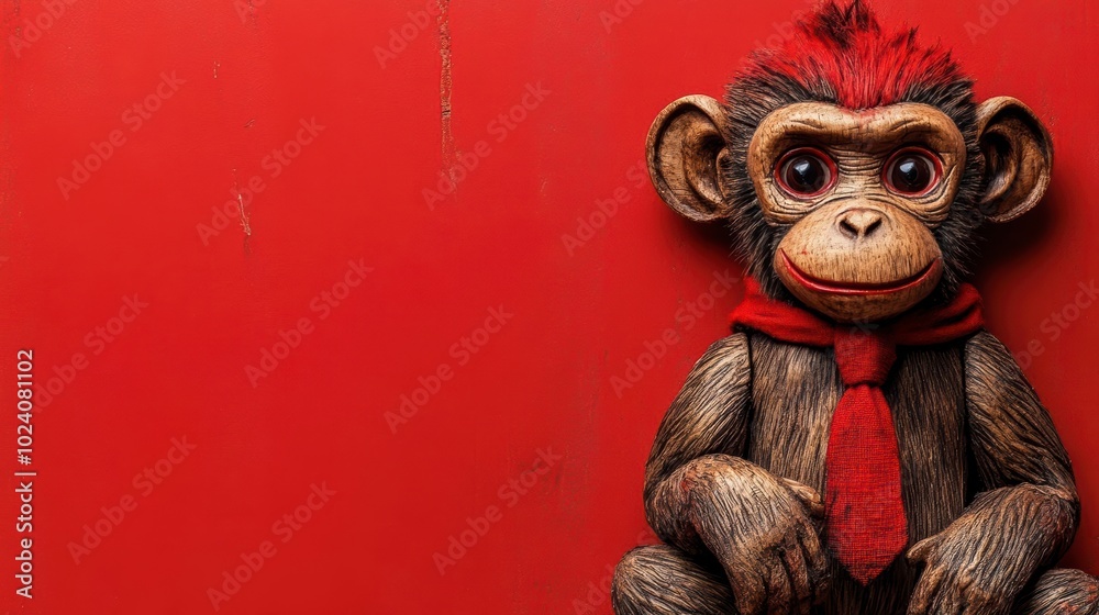 Obraz premium A playful monkey figurine with a red tie and hat