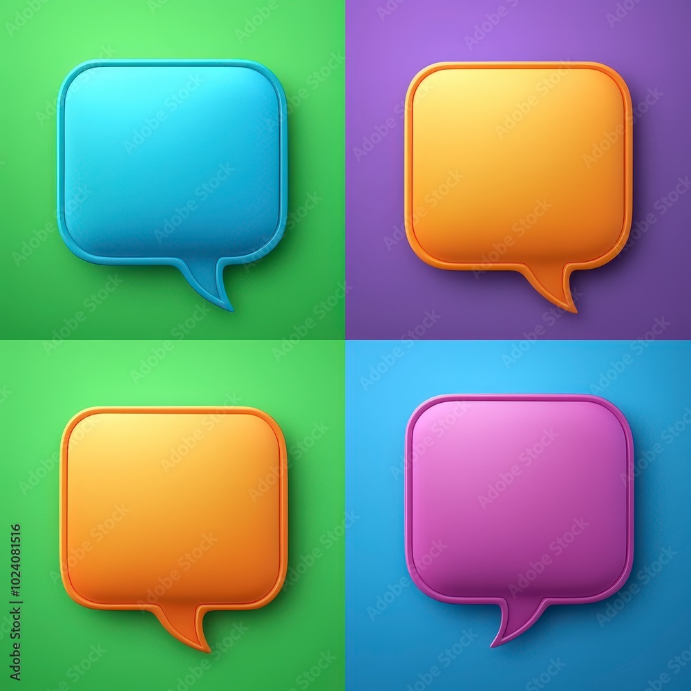 Colorful speech bubbles on a vibrant four-panel background Colorful speech bubbles on a vibrant four-panel background