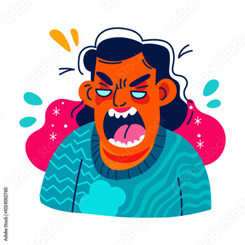 Frustrated person sticker in flat style 