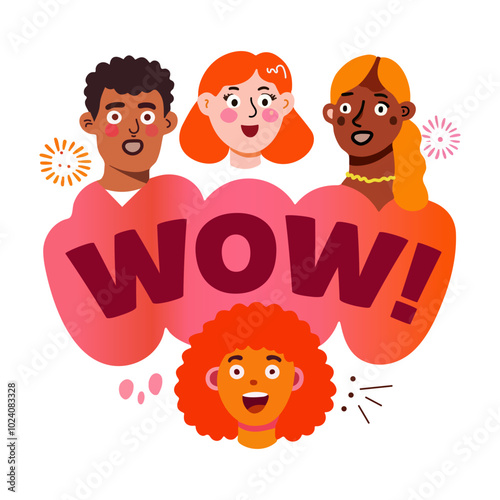 A flat sticker of amazed people 