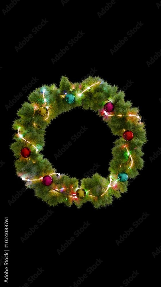 Vertical christmas wreath loop animation with alpha channel Vertical christmas wreath loop animation with alpha channel