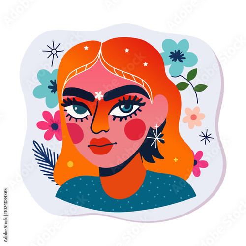 A flat style sticker of attractive woman 