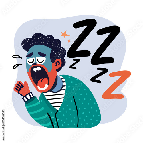 A flat style sticker of yawning character 