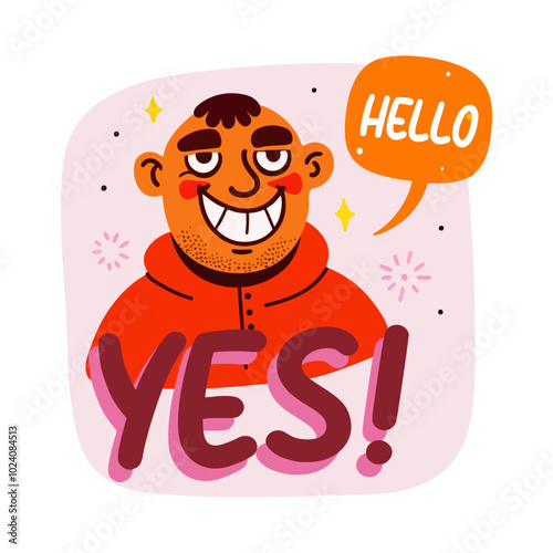 Happy character sticker in flat style 