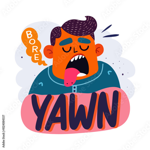 A flat style sticker of bored character 