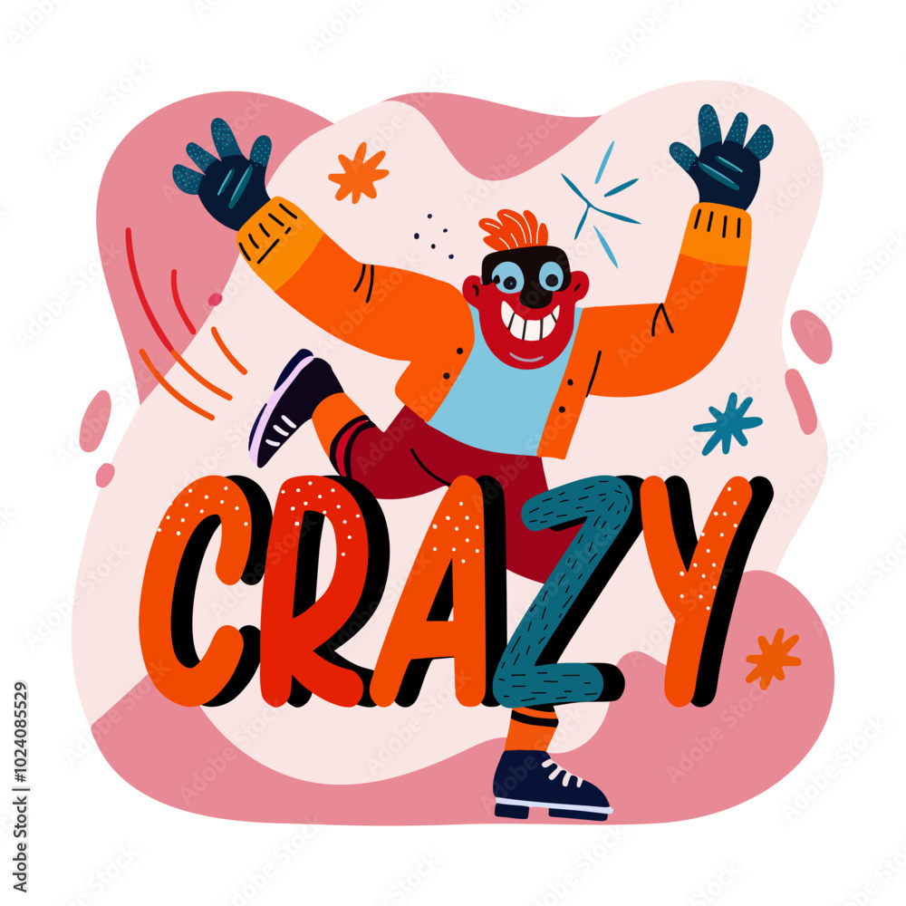 Fototapeta premium Crazy character dancing, a flat style sticker