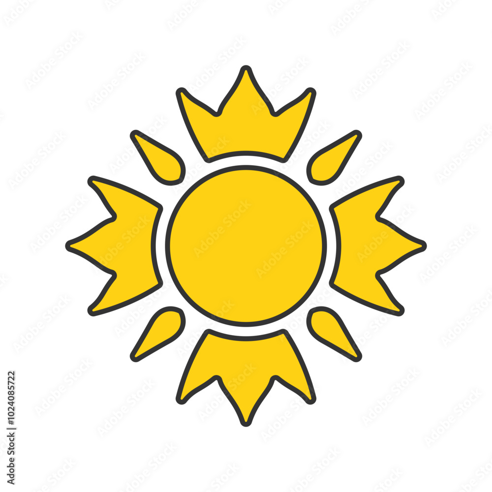Simple yellow sun icon vector illustration, solid yellow of sun icon in lineal color style Simple yellow sun icon vector illustration, solid yellow of sun icon in lineal color style