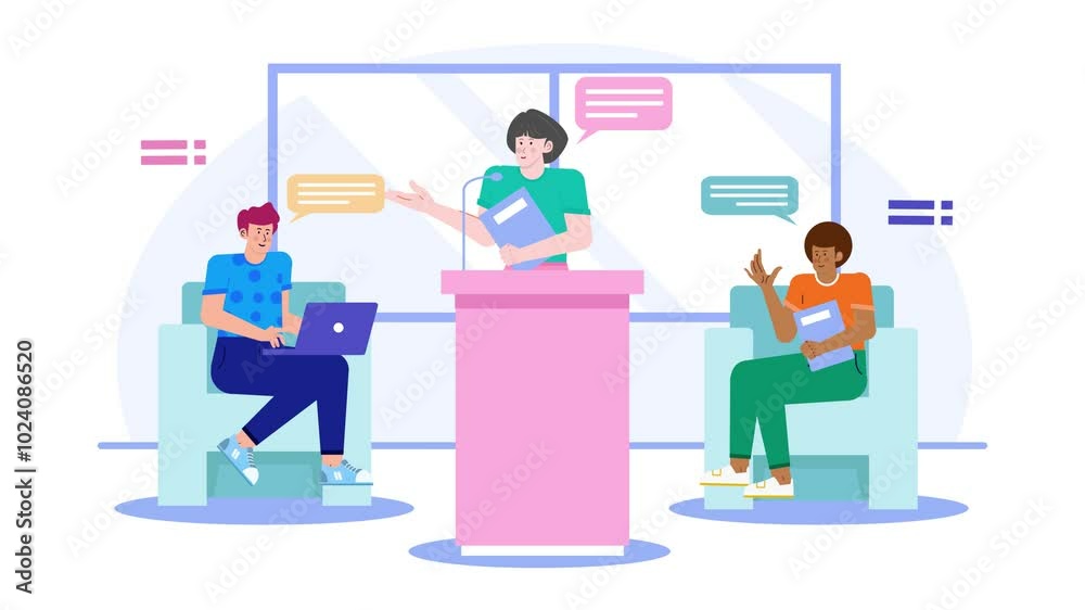 team engaged in a business presentation illustration animated video team engaged in a business presentation illustration animated video