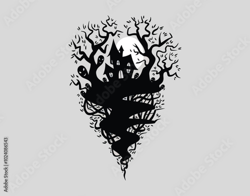 Haunted forest scene with full moon vector EPS template