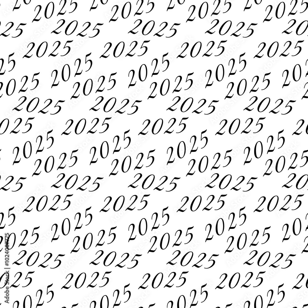 Naklejka premium 2025 New Years date Seamless pattern. Minimalistic Greeting wallpaper or decorative Backdrop texture
