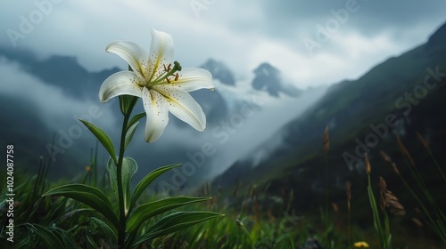 Majestic Mountain Lily in Misty Landscape photo