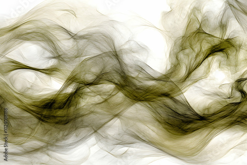 Abstract green smoke-like wave pattern on white background.