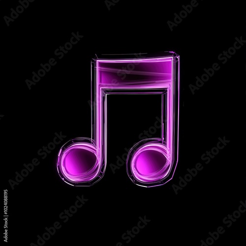 Neon glowing music note on a dark background with vibrant colors