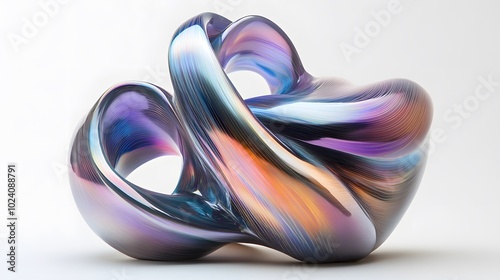 Abstract iridescent glass sculpture with swirling lines