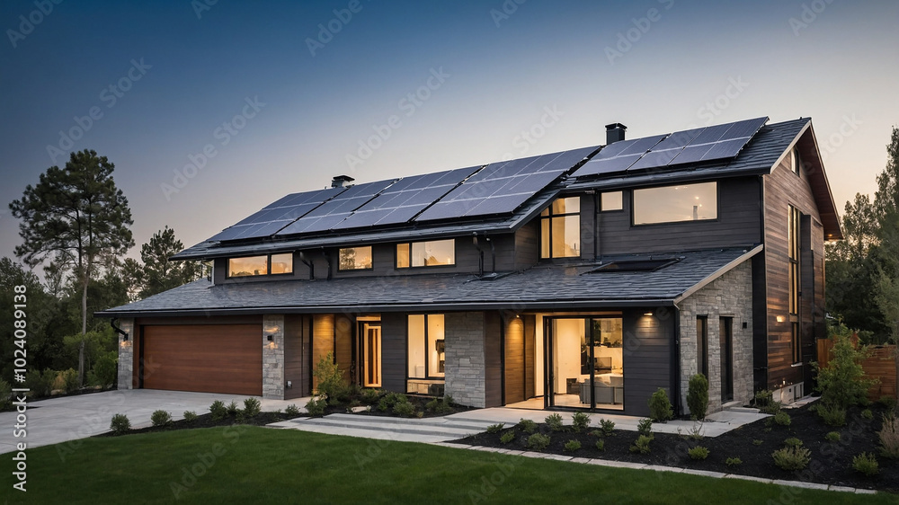 solar panels installed on the roof of a modern home solar panels installed on the roof of a modern home
