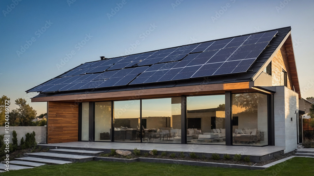 solar panels installed on the roof of a modern home solar panels installed on the roof of a modern home