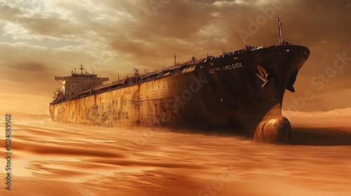 A Rusty Ship Stranded in a Desert of Sand photo