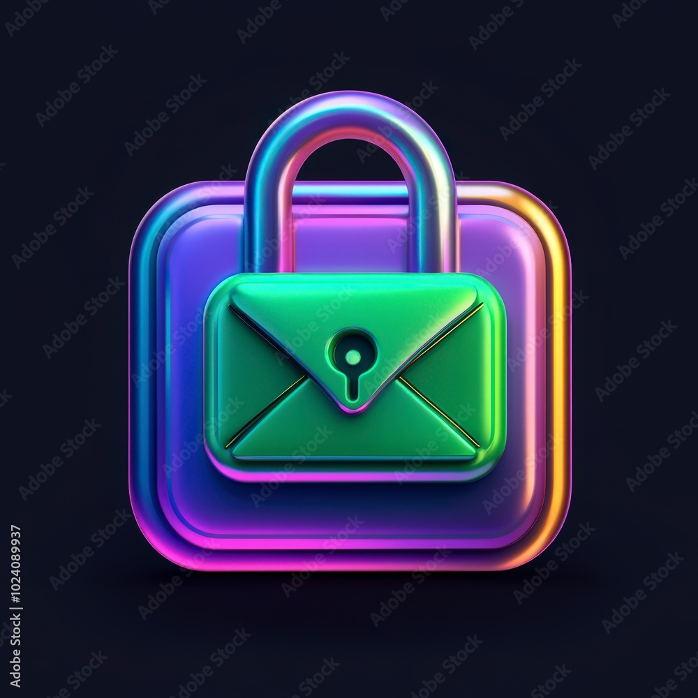 Colorful padlock icon representing email security and privacy on a dark background Colorful padlock icon representing email security and privacy on a dark background