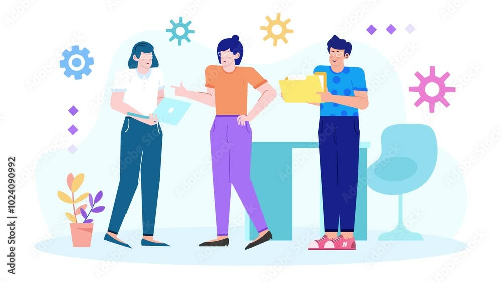 colleagues engaging in collaboration at the workplace showcasing teamwork and innovation illustration animated video colleagues engaging in collaboration at the workplace showcasing teamwork and innovation illustration animated video