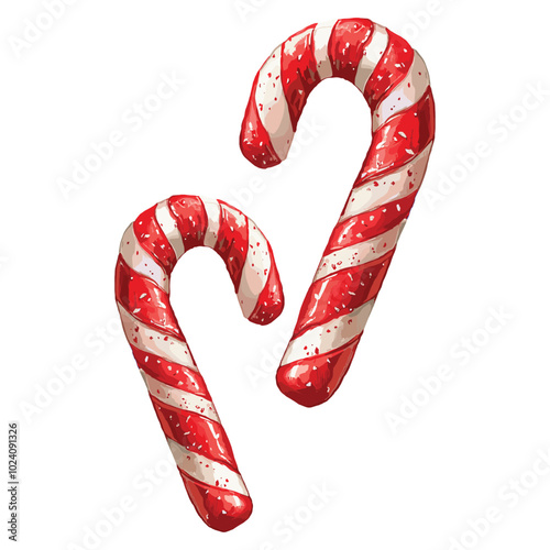 christmas candy cane in watercolor illustration style, isolated vector on white background