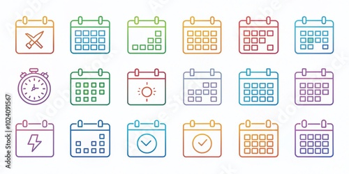 Date Management Line Icons Set for Time Management, Planning, Calendar, and Scheduling in Modern Thin Line Style Vector