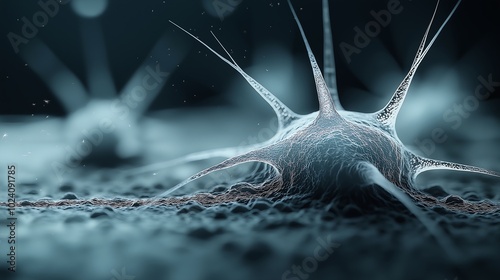 closeup cell phone blurry background neuron dendritic monster view highly symmetric body parts taking mind altering drugs underwater environment hcl photo