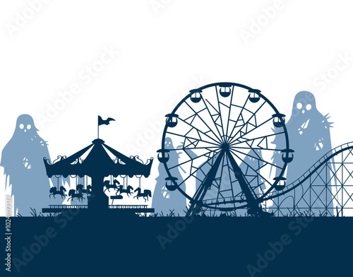 The Ferris Wheel’s Farewell A Ghostly Carnival Silhouette Vector EPS Template