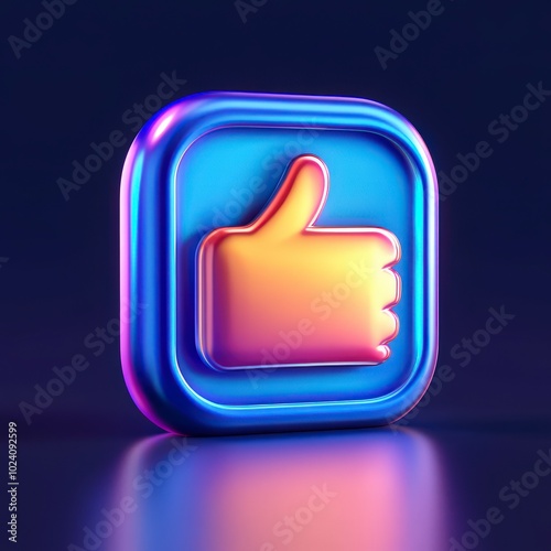 Glowing thumbs up icon with futuristic design on dark background