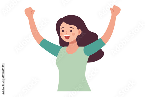 Happy excited woman celebrating success with winning fist, hand gesture | vector illustration on white background