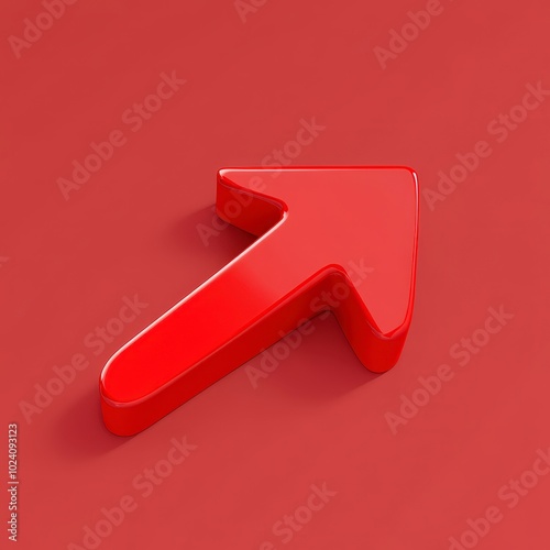 Red 3d arrow pointing upwards on a solid red background