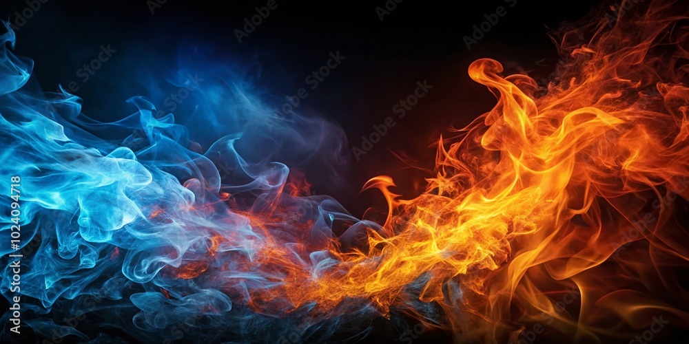 Dramatic Blue and Orange Flames Illuminating the Darkness for Captivating Backgrounds Dramatic Blue and Orange Flames Illuminating the Darkness for Captivating Backgrounds