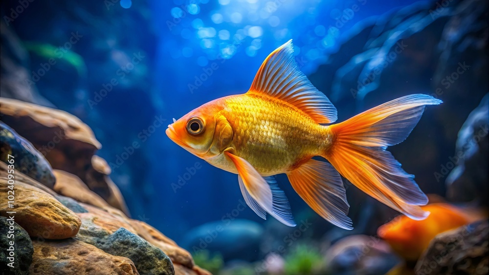 A Vibrant Goldfish Gliding Through the Aquatic World, Its Scales Shimmering with an Ethereal Glow, a Symphony of Motion and Grace in the Underwater Realm A Vibrant Goldfish Gliding Through the Aquatic World, Its Scales Shimmering with an Ethereal Glow, a Symphony of Motion and Grace in the Underwater Realm