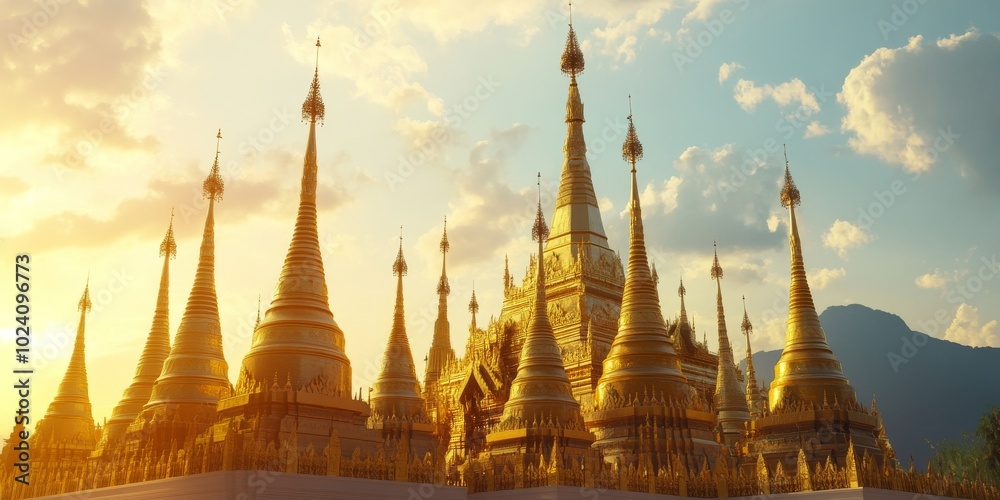 Fototapeta premium Minimalist background of Lao Buddha: A reflection of Laos' rich religious history, spiritual meditation, and traditional art in the heart of Vientiane.
