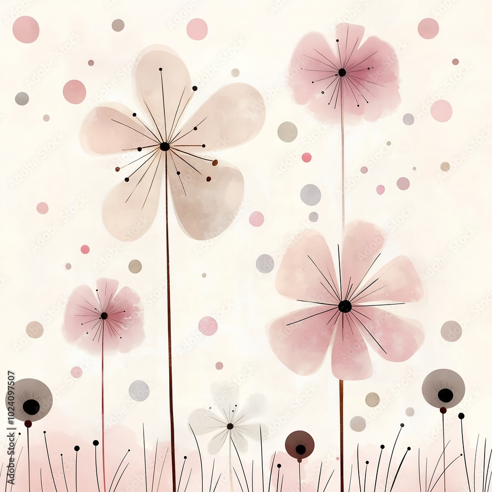 flowers grass dots grey color cute background hanging scroll wall ...