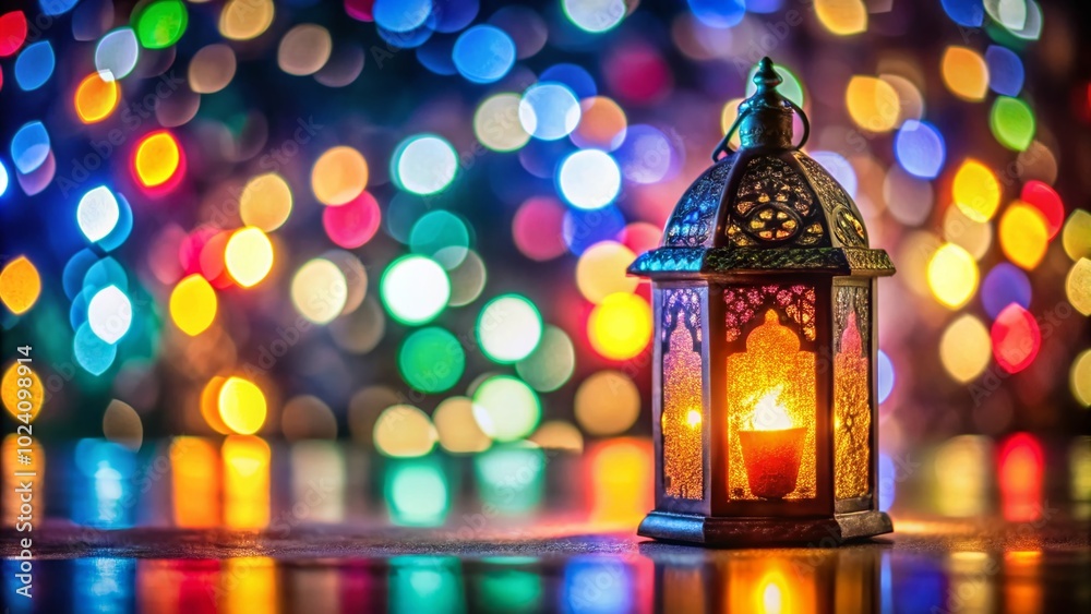 Elegant Ramadan Lantern with Candle Light and Bokeh Background for a Serene and Spiritual Atmosphere in Festive Decor Elegant Ramadan Lantern with Candle Light and Bokeh Background for a Serene and Spiritual Atmosphere in Festive Decor