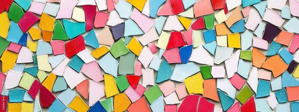 Colorful mosaic of broken tiles creatively arranged on a wall Colorful mosaic of broken tiles creatively arranged on a wall