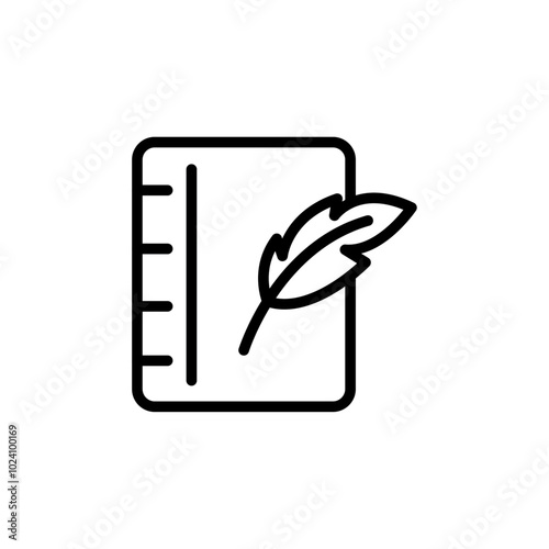 Quill pen and notebook page icon Outline vector for web ui