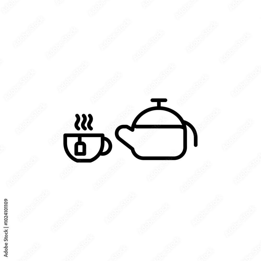 Teapot with teabag on cup icon Outline vector for web ui Teapot with teabag on cup icon Outline vector for web ui