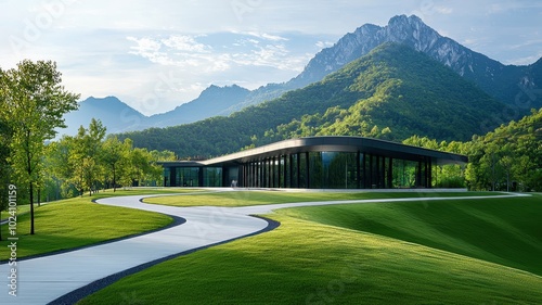 Restorative Retreat: Modern Rehabilitation Center amid Serene Mountain Backdrop for Healing and Wellness